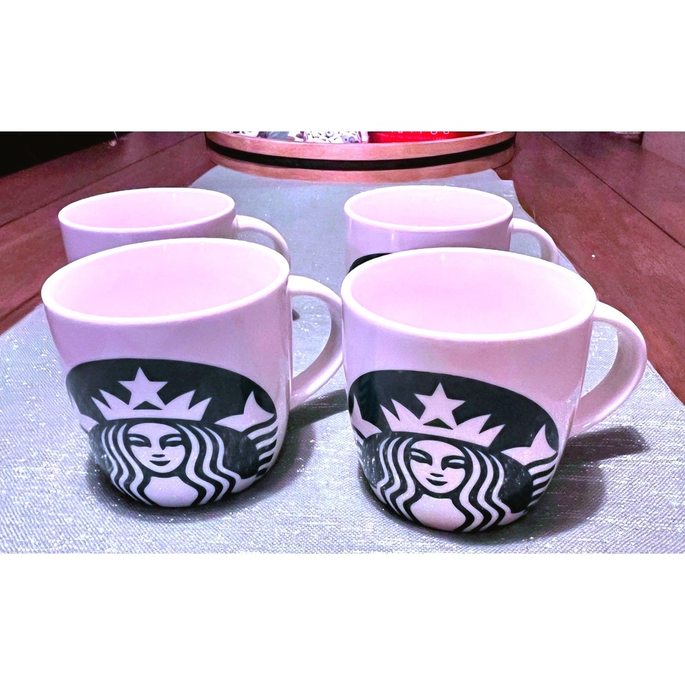 2017 Starbucks Siren Logo Rounded Coffee Mugs 14 oz Green White~Set of 4
